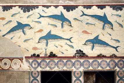 Fresco van dolfijnen in Minoïsch paleis in Knossos, Kreta