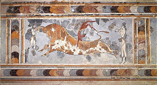 Minoïsche fresco van een stierspringer in Knossos, Kreta