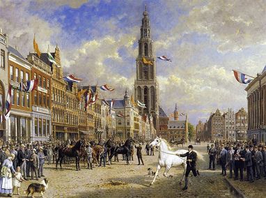 De paardenkeuring op de Grote Markt in Groningen op 28 aug 1920
