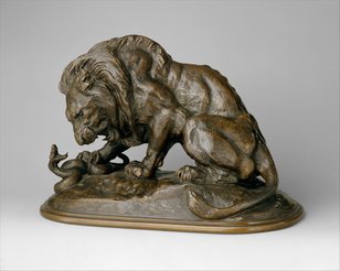 Leeuw en slang (1847) van Antoine-Louis Barye